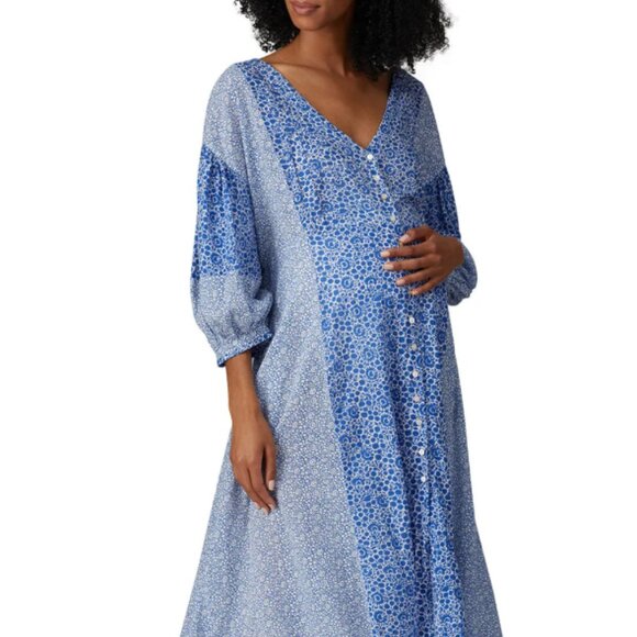 Hatch Size 2 Maternity Nessa Blue Floral Dress - Picture 3 of 8